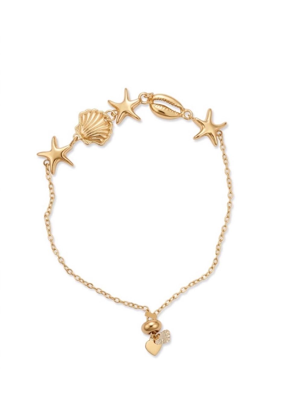 Gold Seashell & Starfish Charm Chain Bracelet